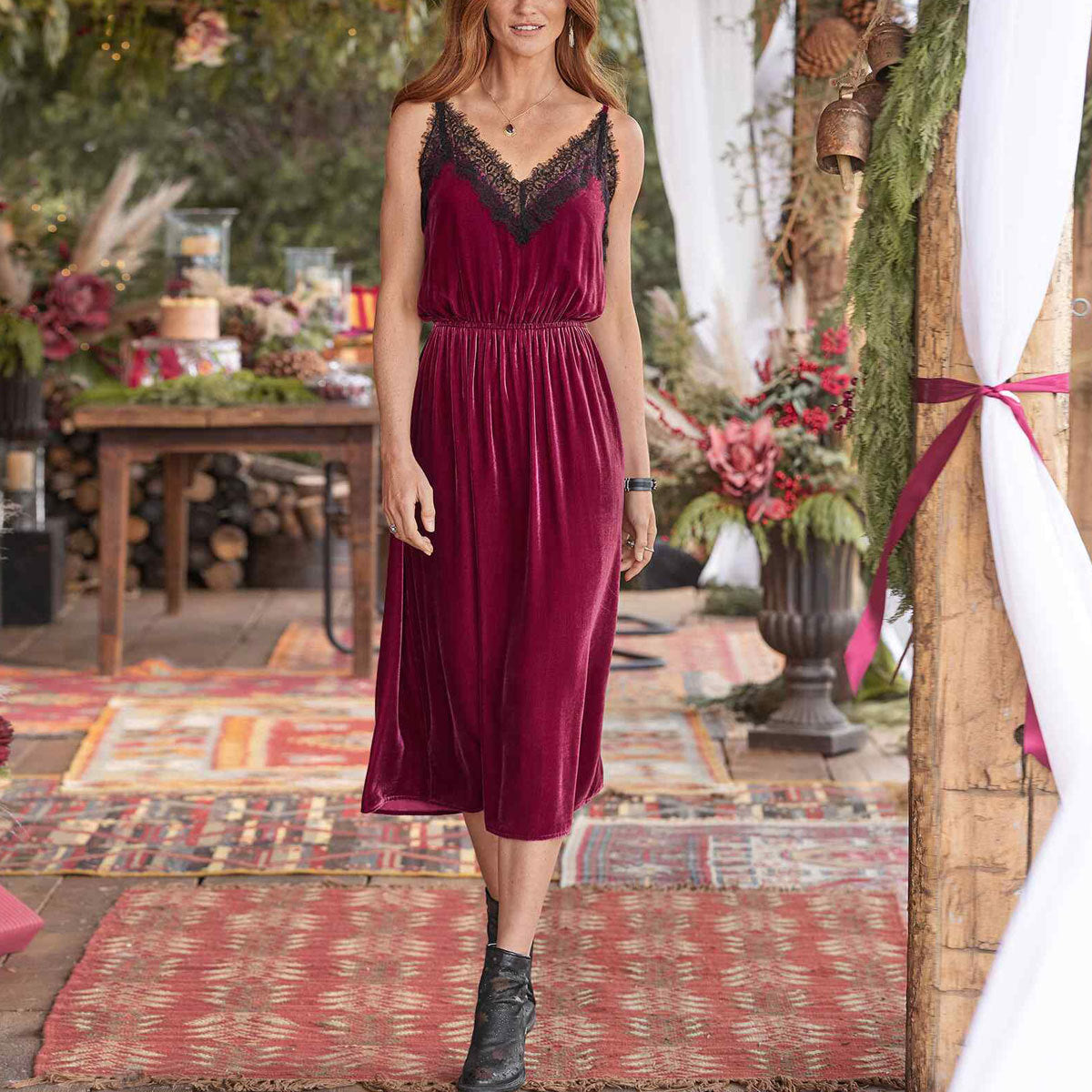 Damen Samt Kleid Sovae