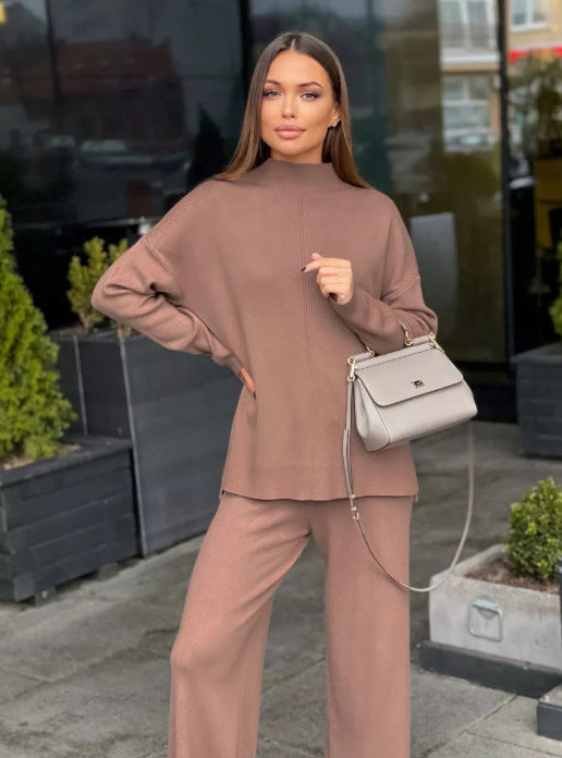 Damen lässiges Strickensemble mit hohem Kragen Sovae