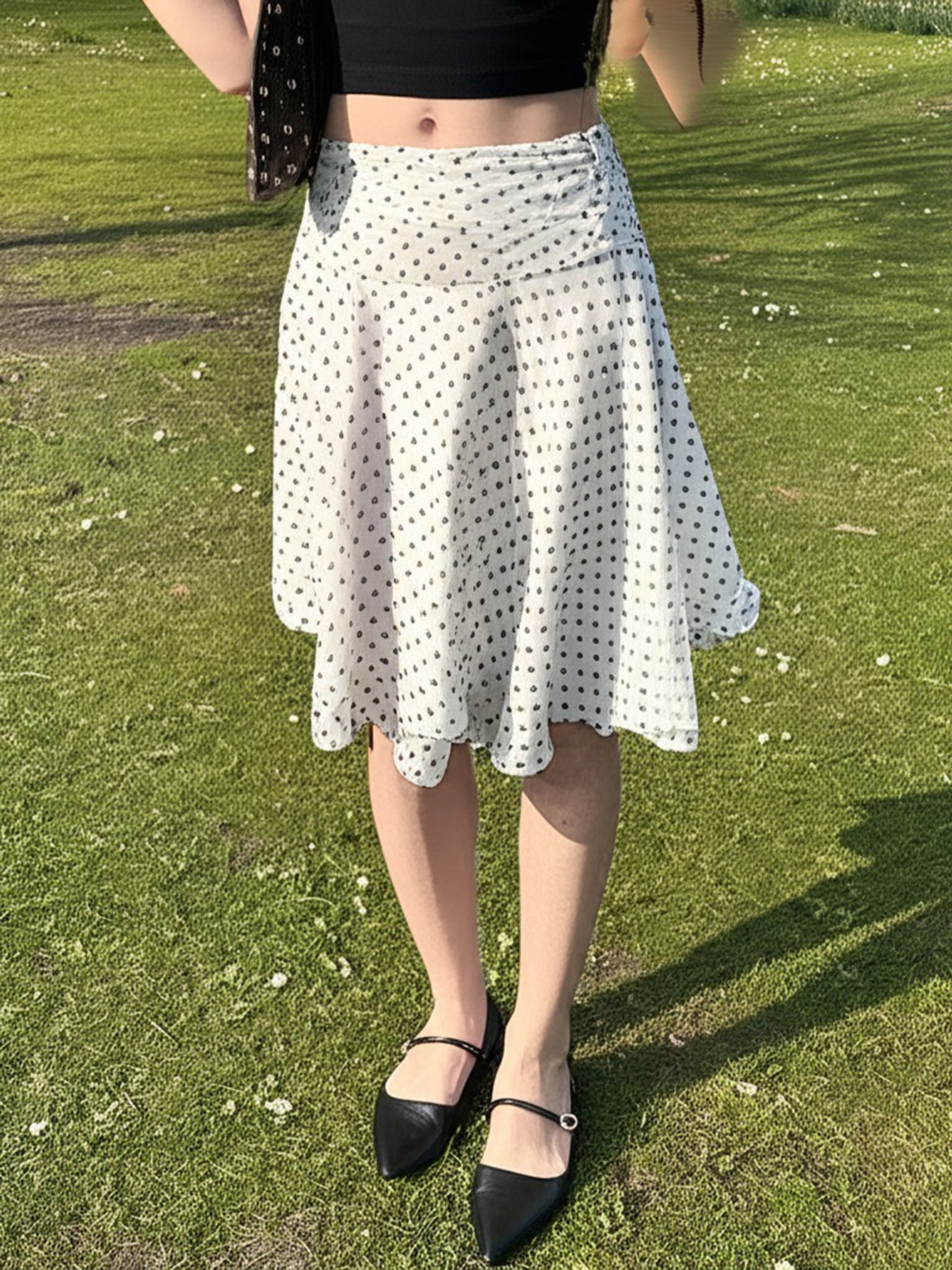 Damen Fließender Rock mit Polka-Dots und elastischem Bund Sovae