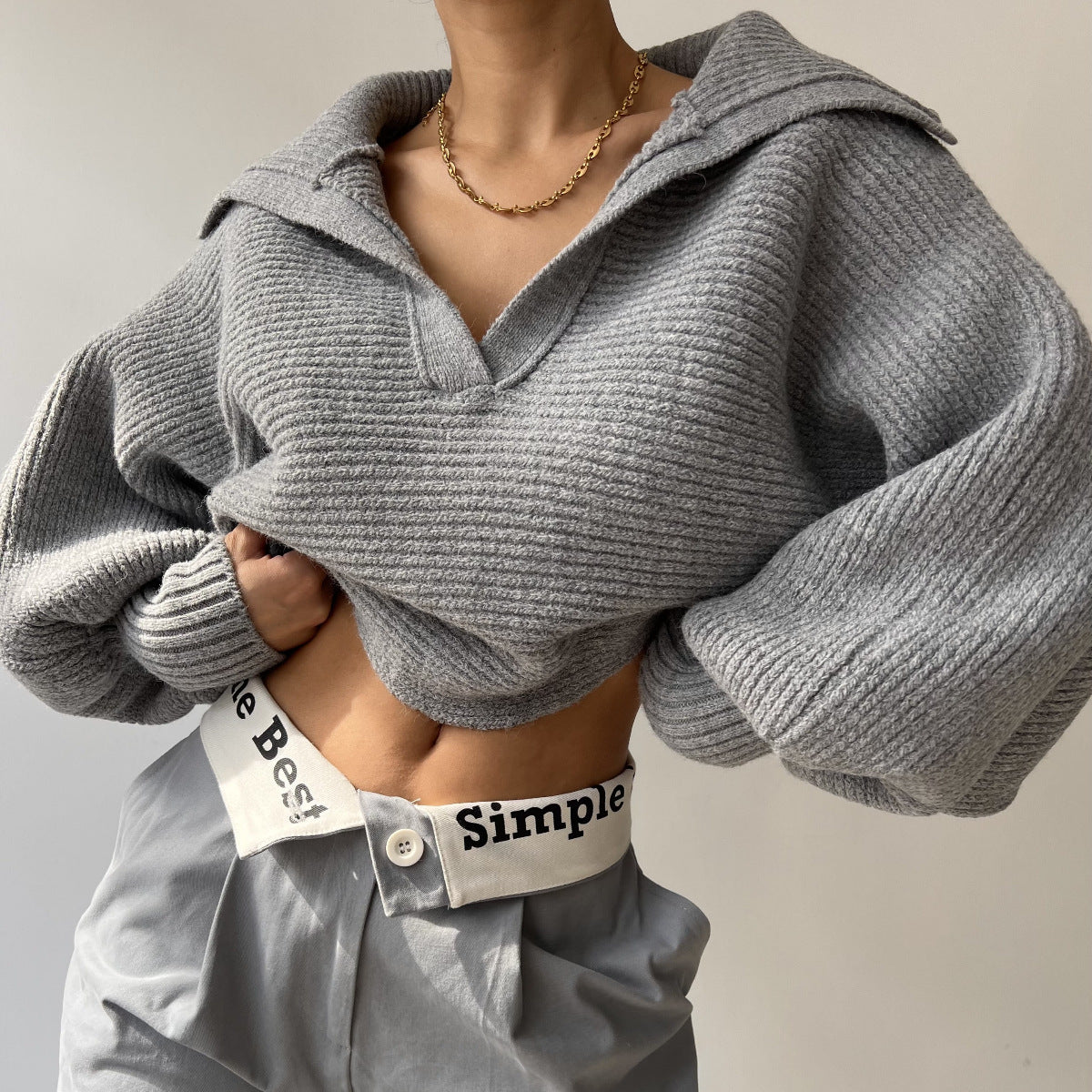 Damen Relaxed-Fit Pullover mit V-Ausschnitt Sovae