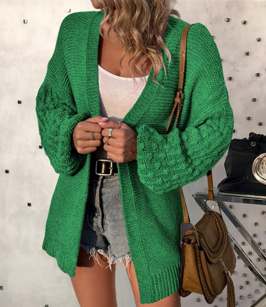 Damen lockerer Strickcardigan mit strukturierten Ärmeln und offenem Schnitt Sovae
