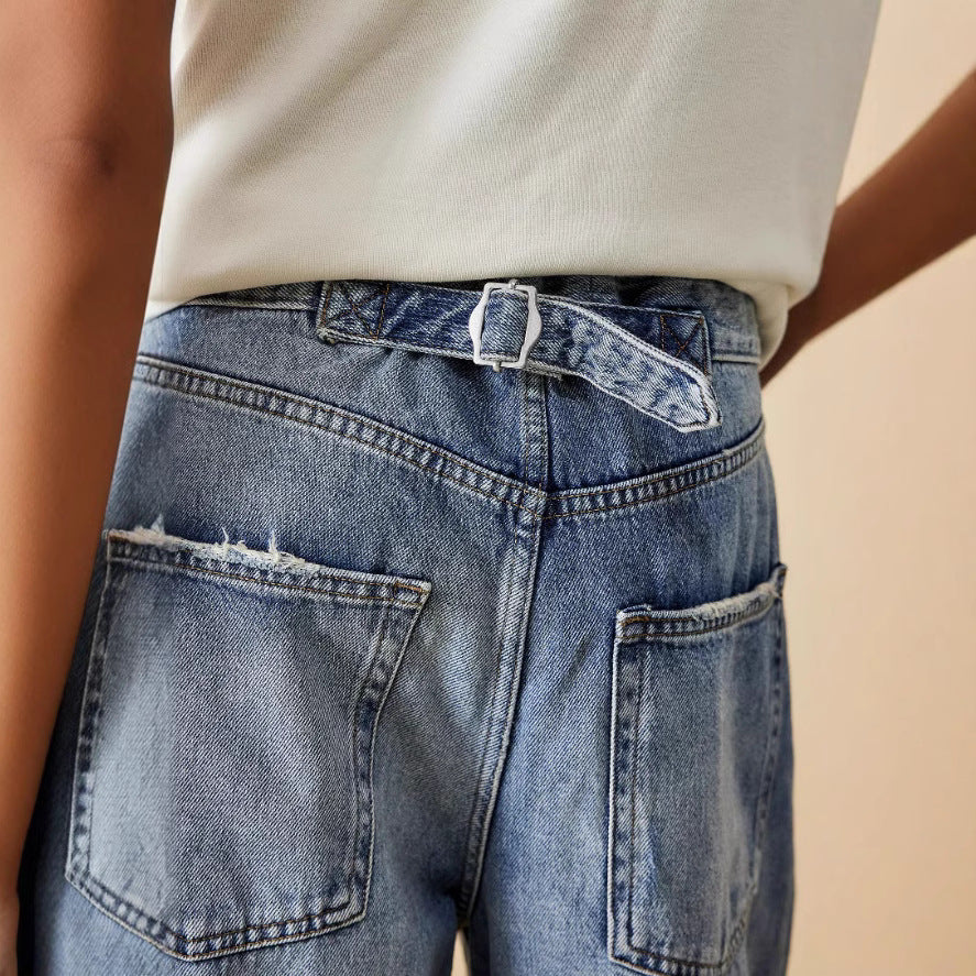 Damen Weit geschnittene Jeans mit lässigen Waschungseffekten Sovae