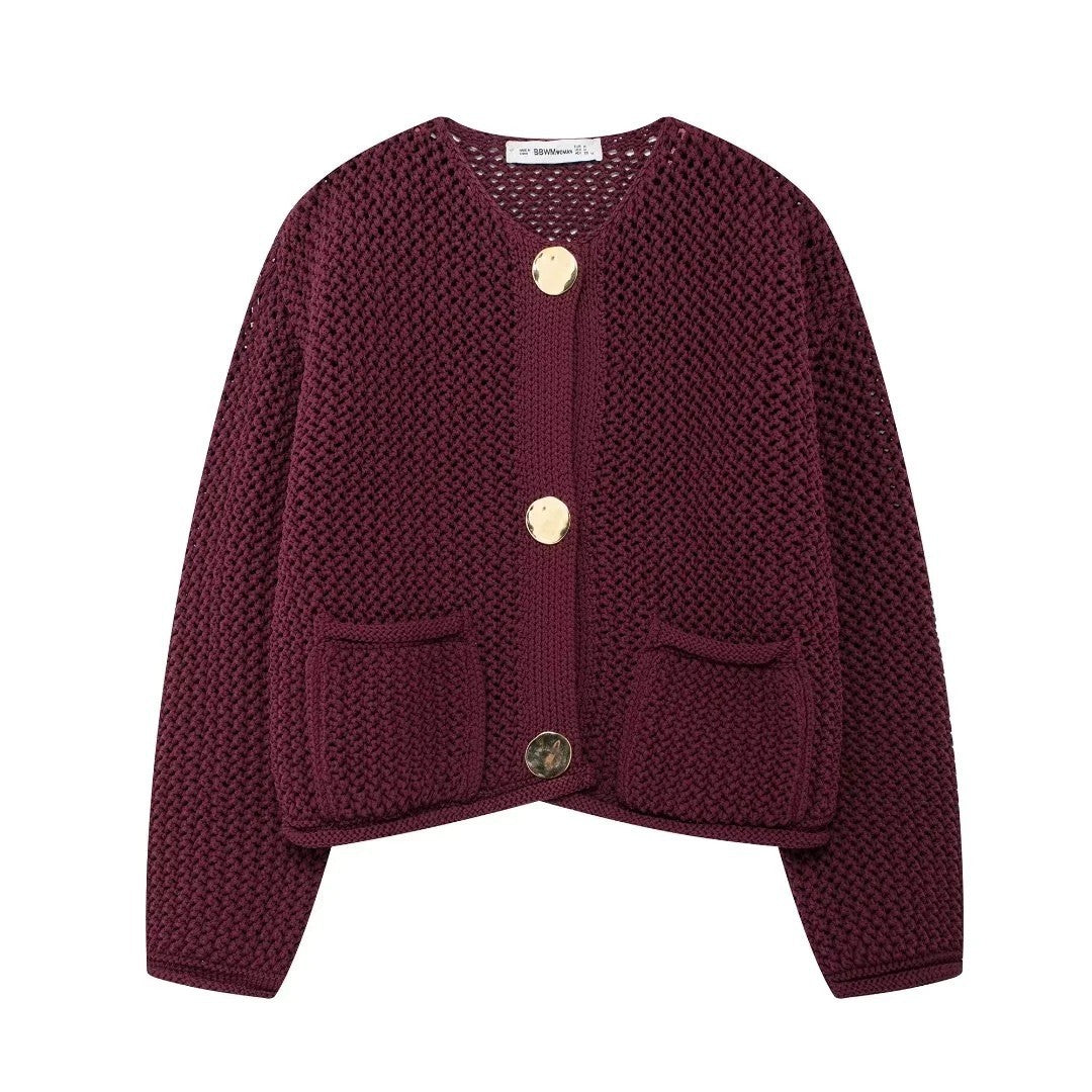 Damen Strickjacke mit dekorativen Knöpfen und praktischen Taschen Sovae
