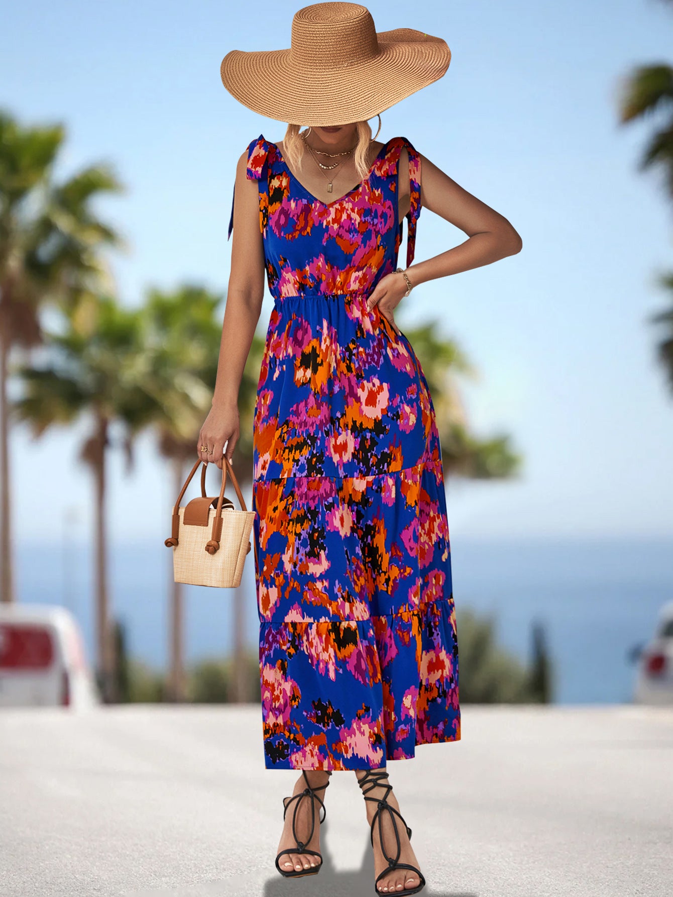 Damen Maxikleid mit verspieltem Floralprint und luftigen Trägern Sovae