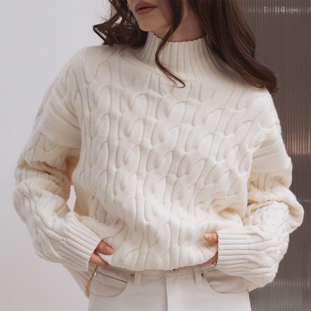 Damen Gemusterter Strickpullover mit hohem Kragen Sovae