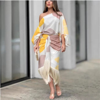 Damen Wickelkleid mit asymmetrischem Saum und farbenfrohen Mustern Sovae