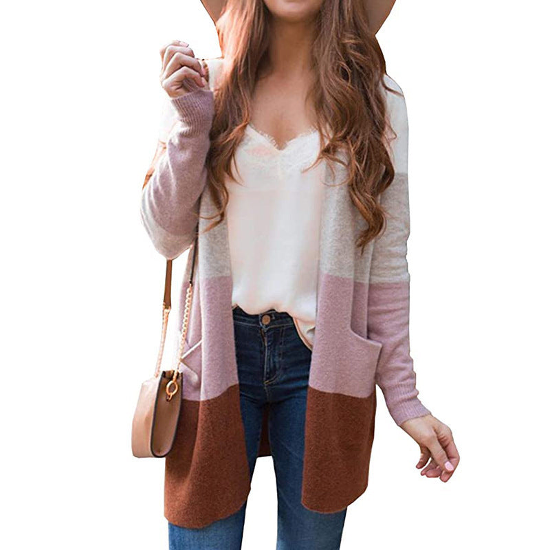 Damen Strickjacke mit Farbblock-Design und praktischen Taschen Sovae