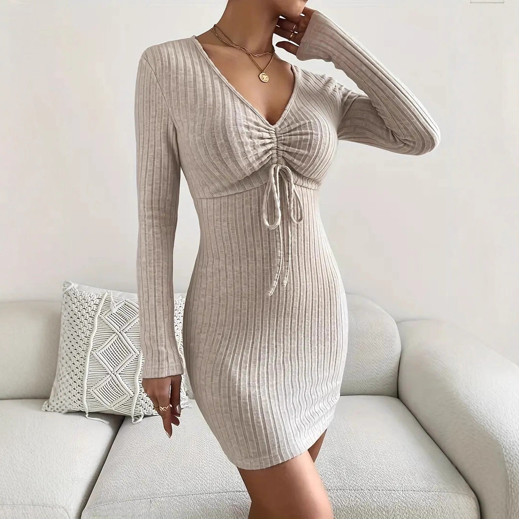 Damen Minikleid mit gerafftem V-Ausschnitt Sovae