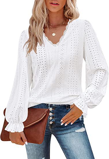 Damen Bluse mit romantischem Schnitt und detailreicher Stickerei Sovae