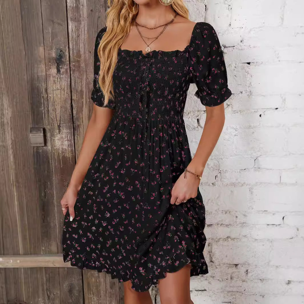 Damen Midikleid mit Puffärmeln und floralem Muster Sovae