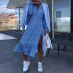 Damen Midikleid mit fließendem Schnitt und eleganten Rüschen Sovae