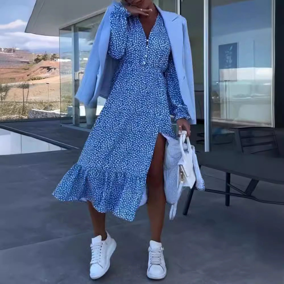 Damen Midikleid mit fließendem Schnitt und eleganten Rüschen Sovae