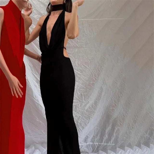 Damen elegantes Maxikleid mit tiefem Ausschnitt Sovae