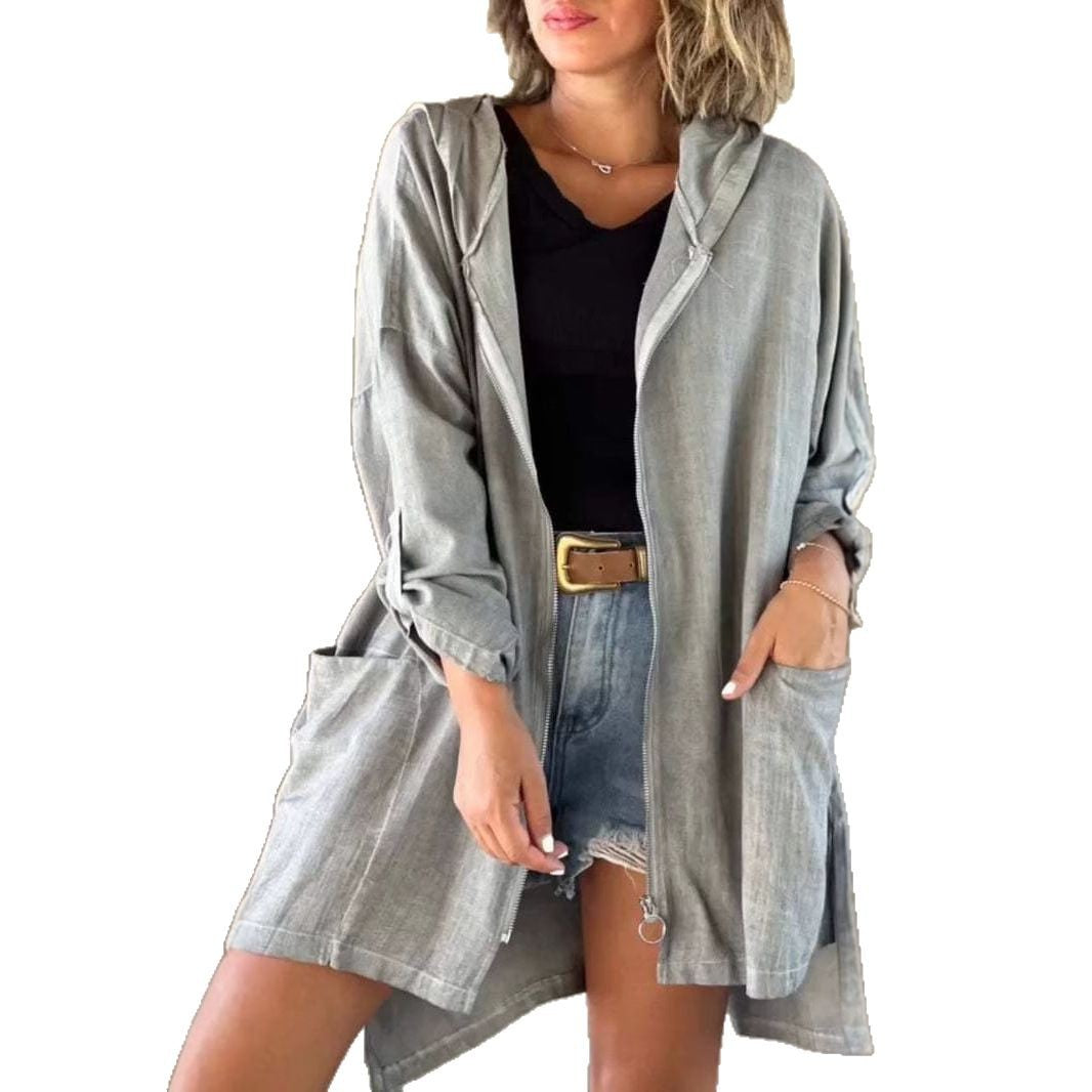 Damen lässige Zip-Hoodie-Jacke mit Taschen Sovae