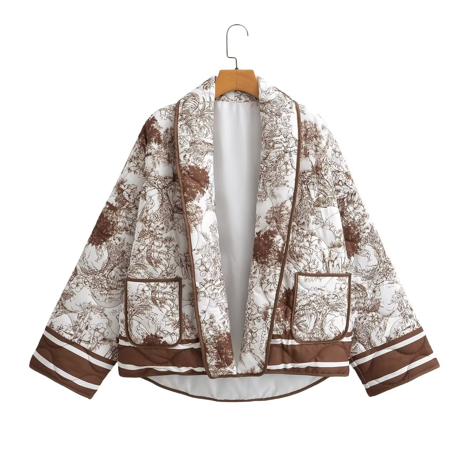 Damen leichte Steppjacke im botanischen Design mit großen Taschen Sovae