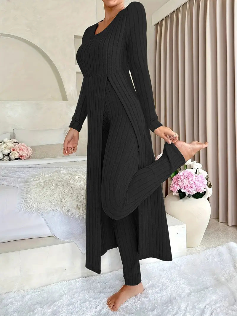 Damen elegantes Strick-Jumpsuit mit seitlichen Schlitzen Sovae