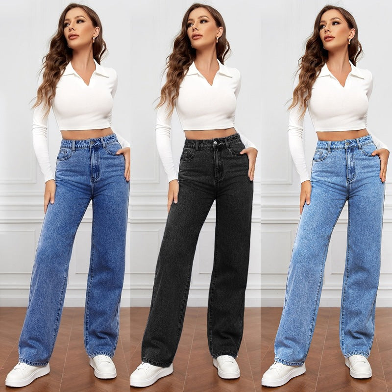 Damen Hochgeschnittene Flared Jeans mit weitem Bein Sovae