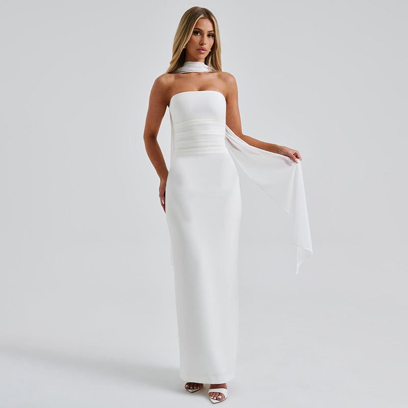 Damen elegantes Maxikleid mit transparenten Ärmeln Sovae