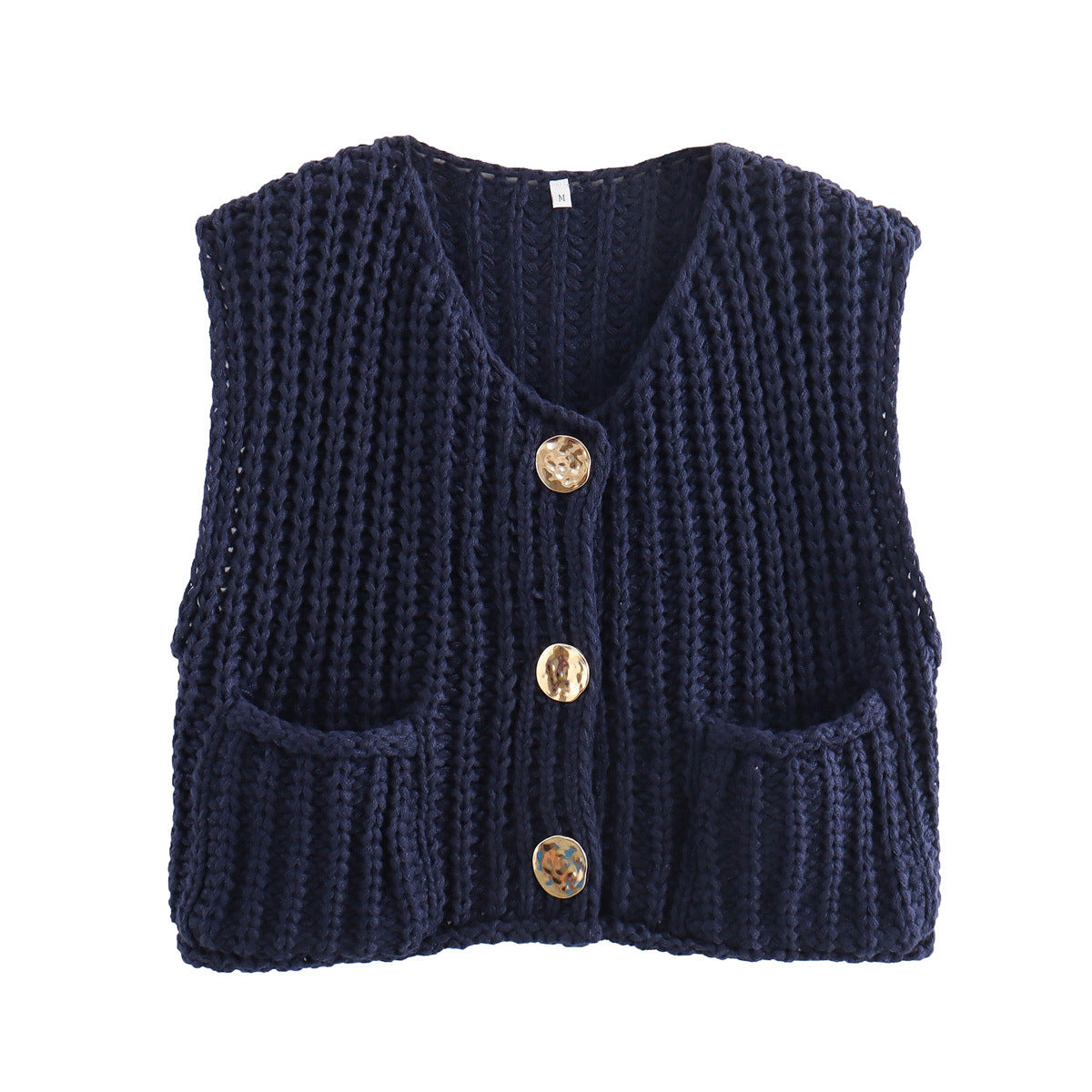 Damen Strickweste mit Taschen und Knopfdetail Sovae