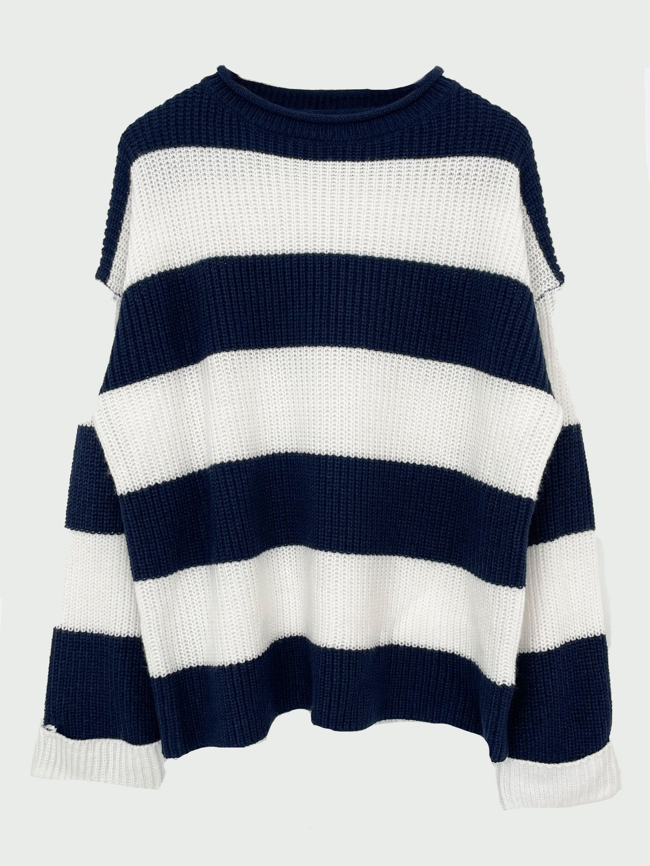 Damen lässiger Strickpullover mit breiten Streifen und lockerer Passform Sovae