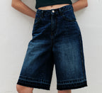 Damen Hochtaillierte Denim-Bermudas mit modernem Schnitt Sovae