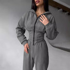 Damen sportlicher Jumpsuit mit Reißverschluss und Kapuze Sovae