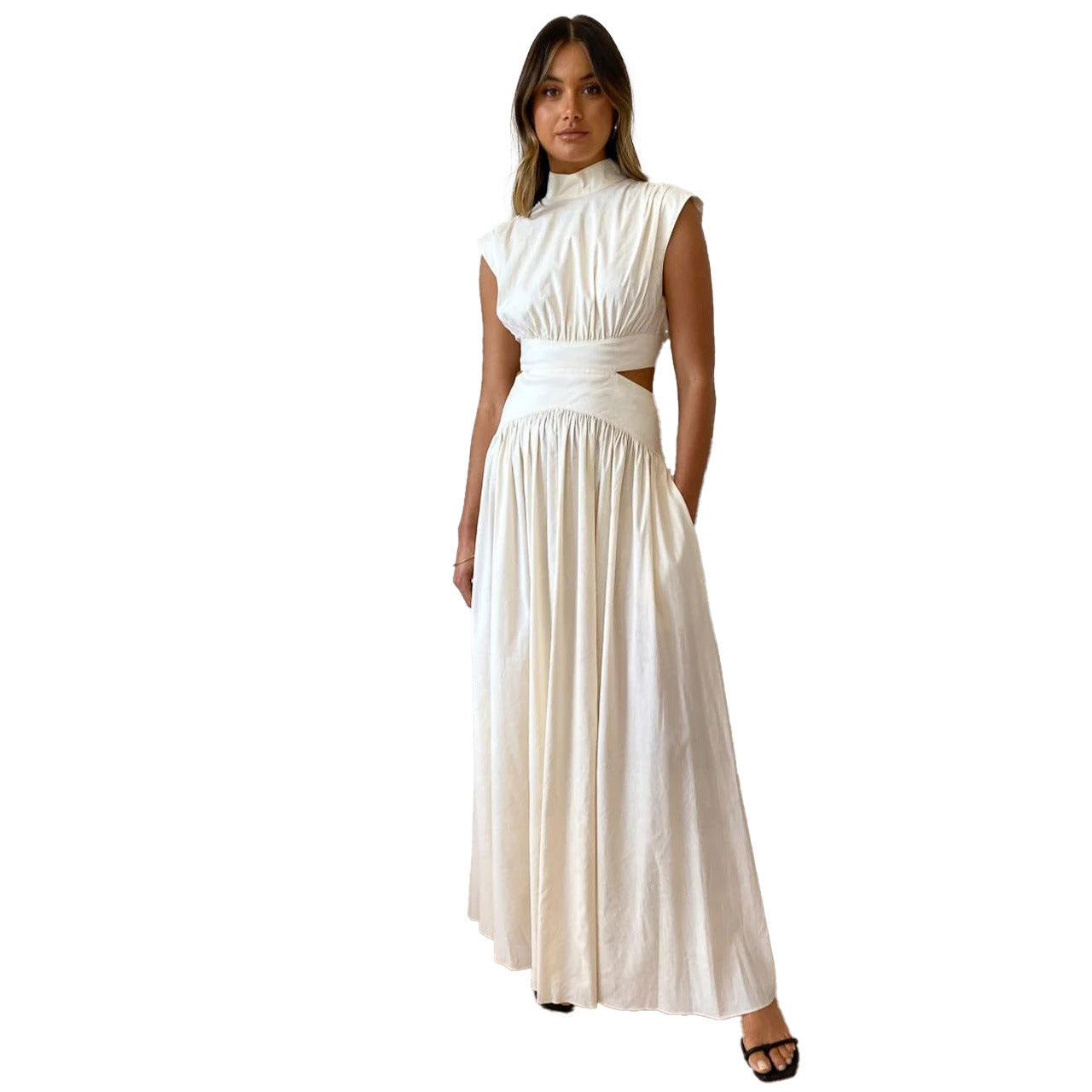 Damen Maxikleid mit hohem Kragen und taillierter Silhouette Sovae