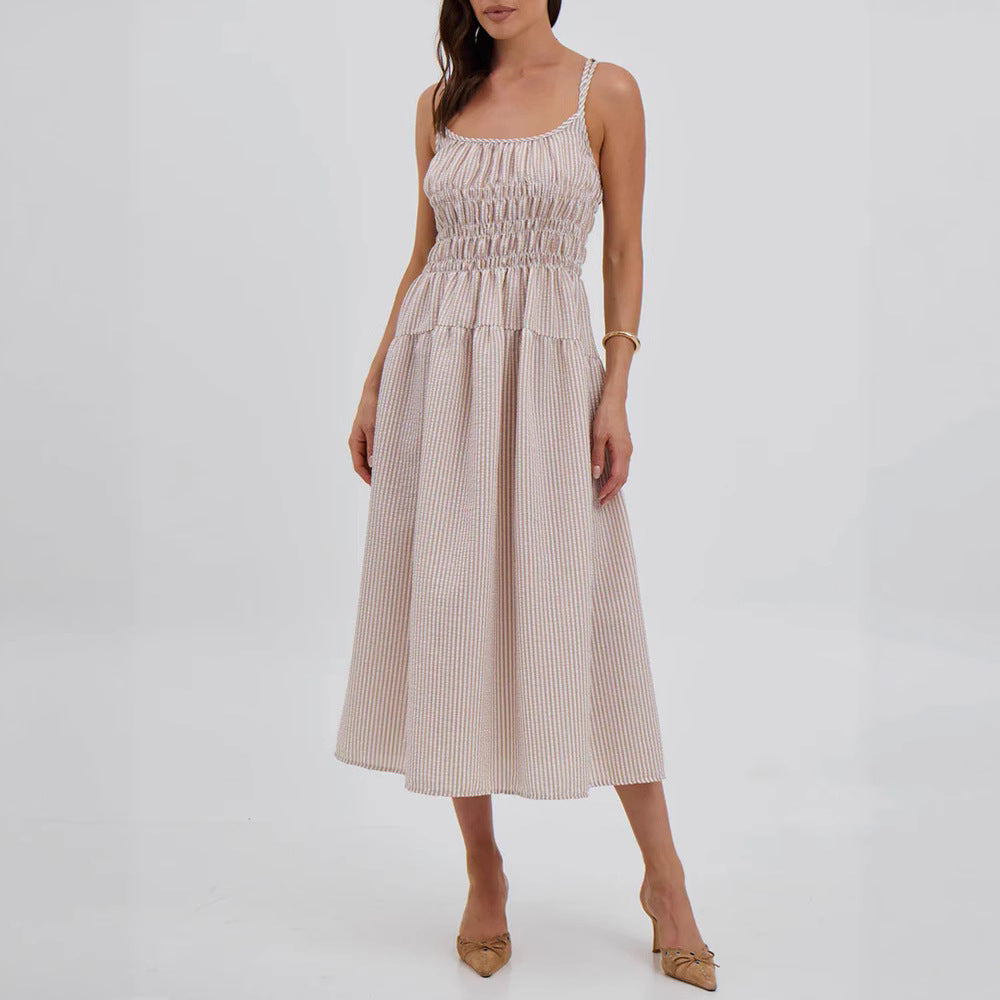 Damen verspieltes Maxikleid mit lässigem Schnitt und Raffungen Sovae