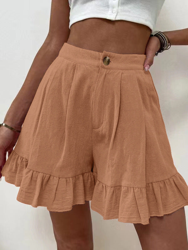Damen Volant-Shorts mit elastischem Bund und seitlichen Taschen Sovae