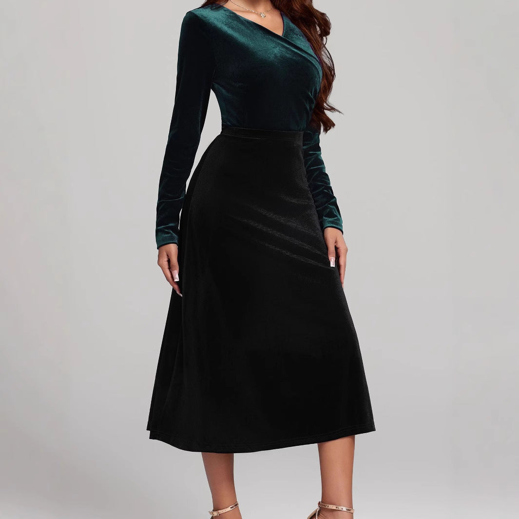 Damen eleganter Maxirock aus hochwertigem Samt Sovae