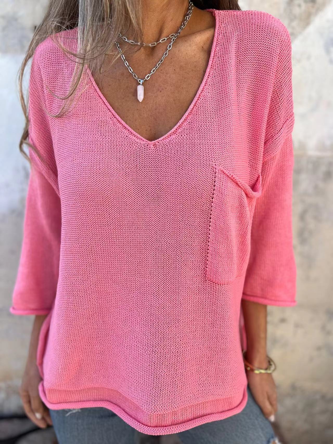 Damen lockerer Strickpullover mit V-Ausschnitt Sovae