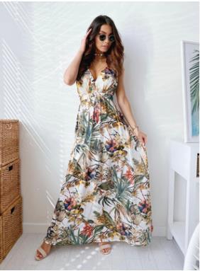 Damen Maxikleid mit tropischem Blattmuster Sovae
