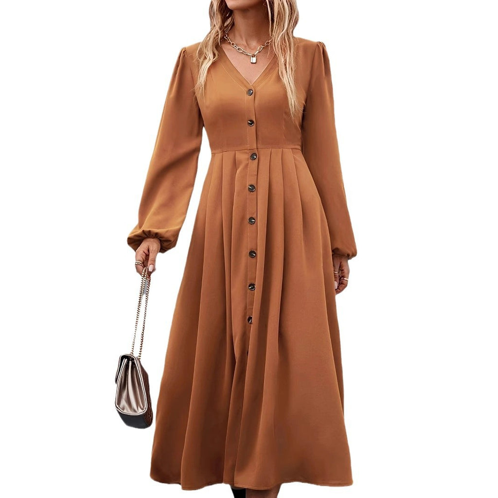 Damen Maxikleid mit V-Ausschnitt und Knopfdetails Sovae