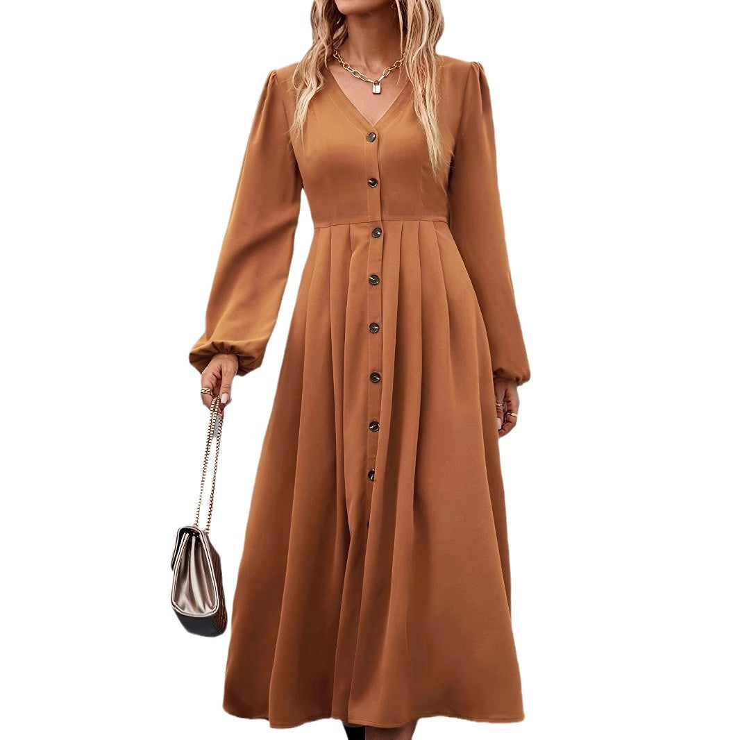 Damen Maxikleid mit V-Ausschnitt und Knopfdetails Sovae