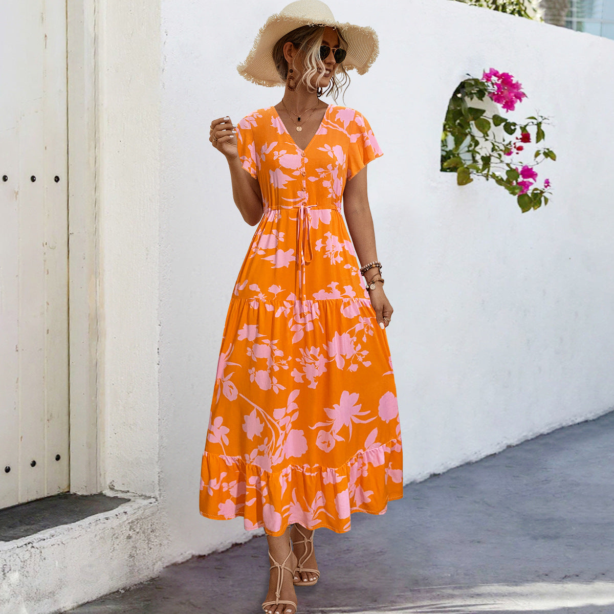 Damen Sommerliches Maxikleid mit floralen Akzenten und fließendem Rock Sovae