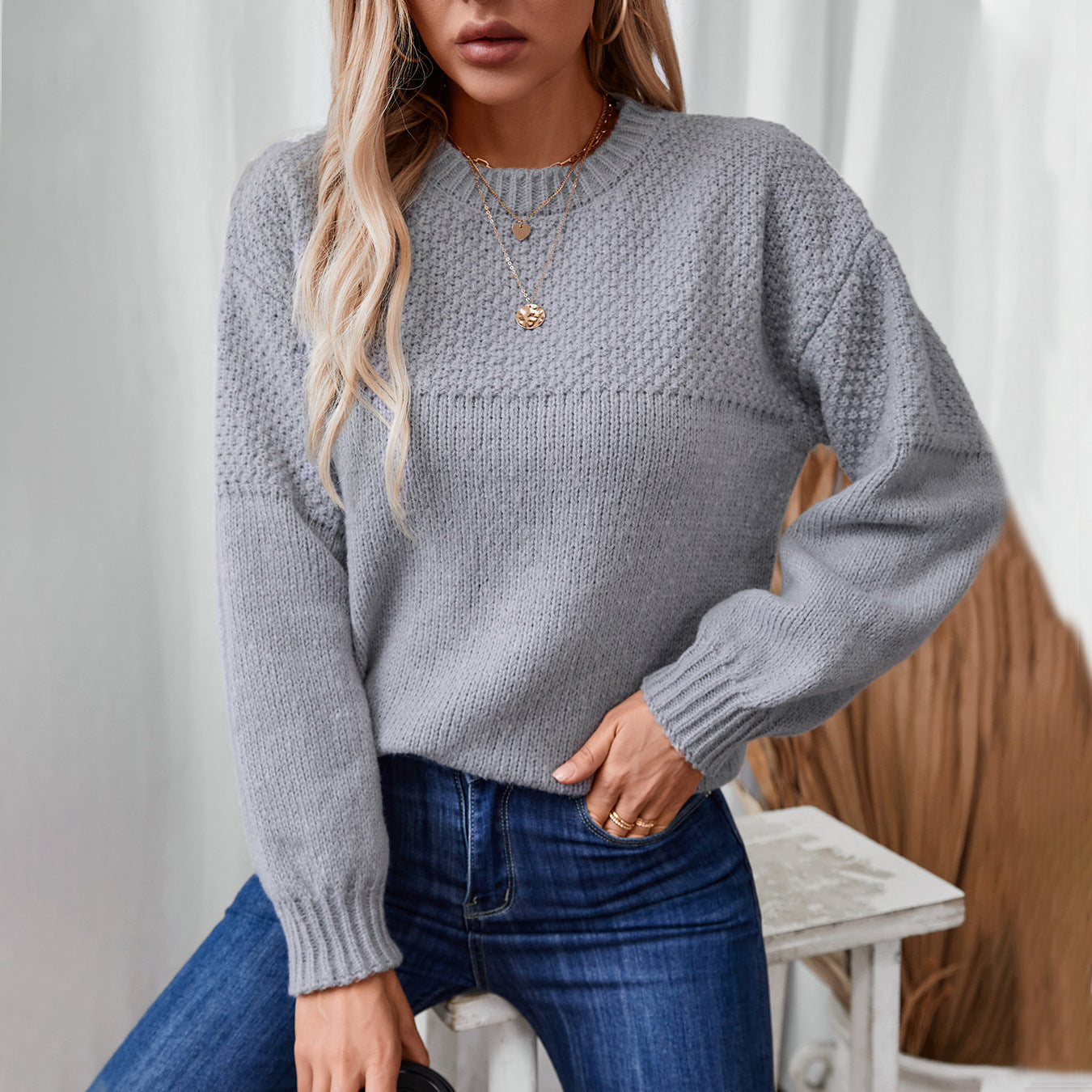 Damen modischer Strickpullover mit strukturiertem Design und lässigem Schnitt Sovae