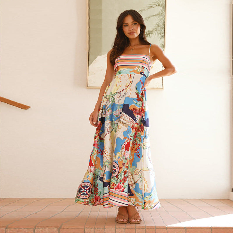 Damen Maxi-Kleid mit asymmetrischem Schnitt und floralem Muster Sovae