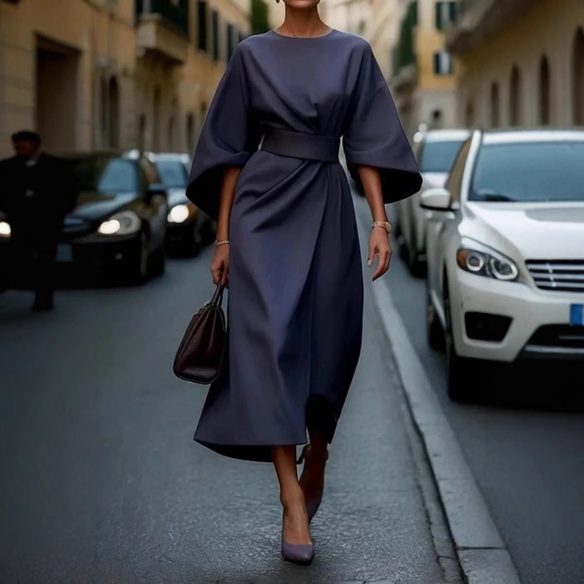 Damen Elegantes Maxikleid mit Befestigungsband und weitem Ärmel Sovae
