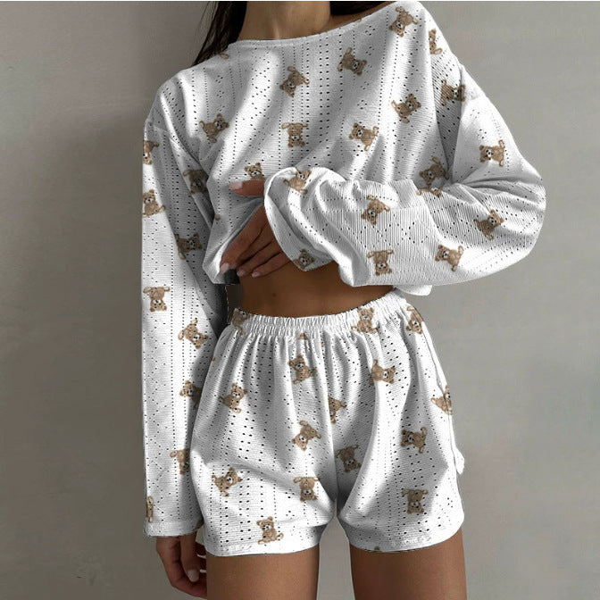 Damen gemütliches Pyjama-Set mit teddyförmigem Motiv Sovae
