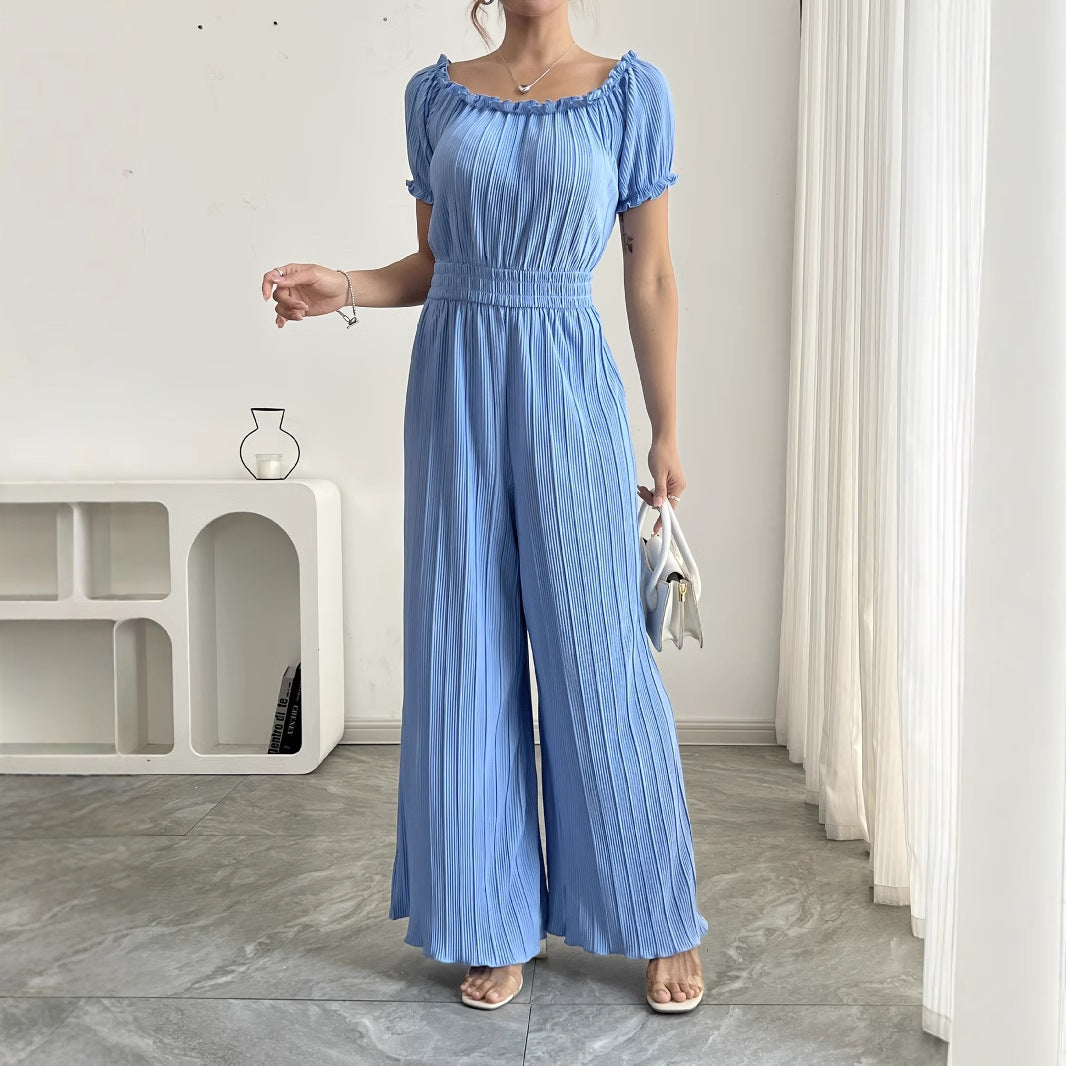 Damen Jumpsuit mit Plissee-Design und elastischem Bund Sovae