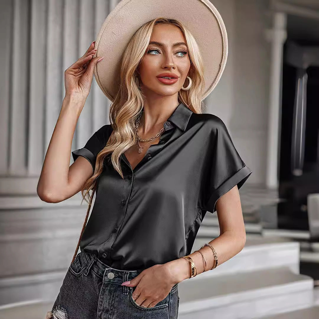 Damen luftig leicht glänzende Satinbluse Sovae