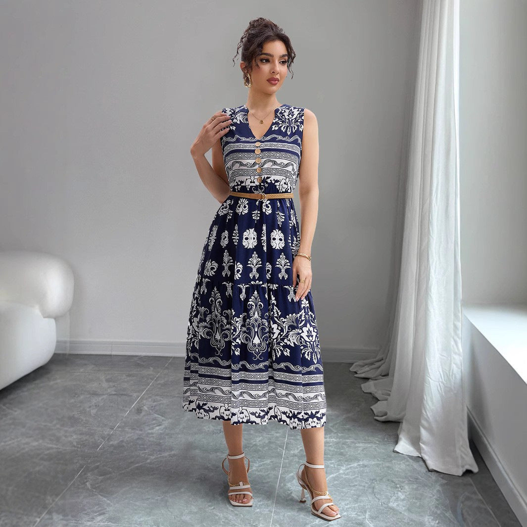 Damen Midi-Kleid mit Knopfleiste und floralen Ornamenten Sovae