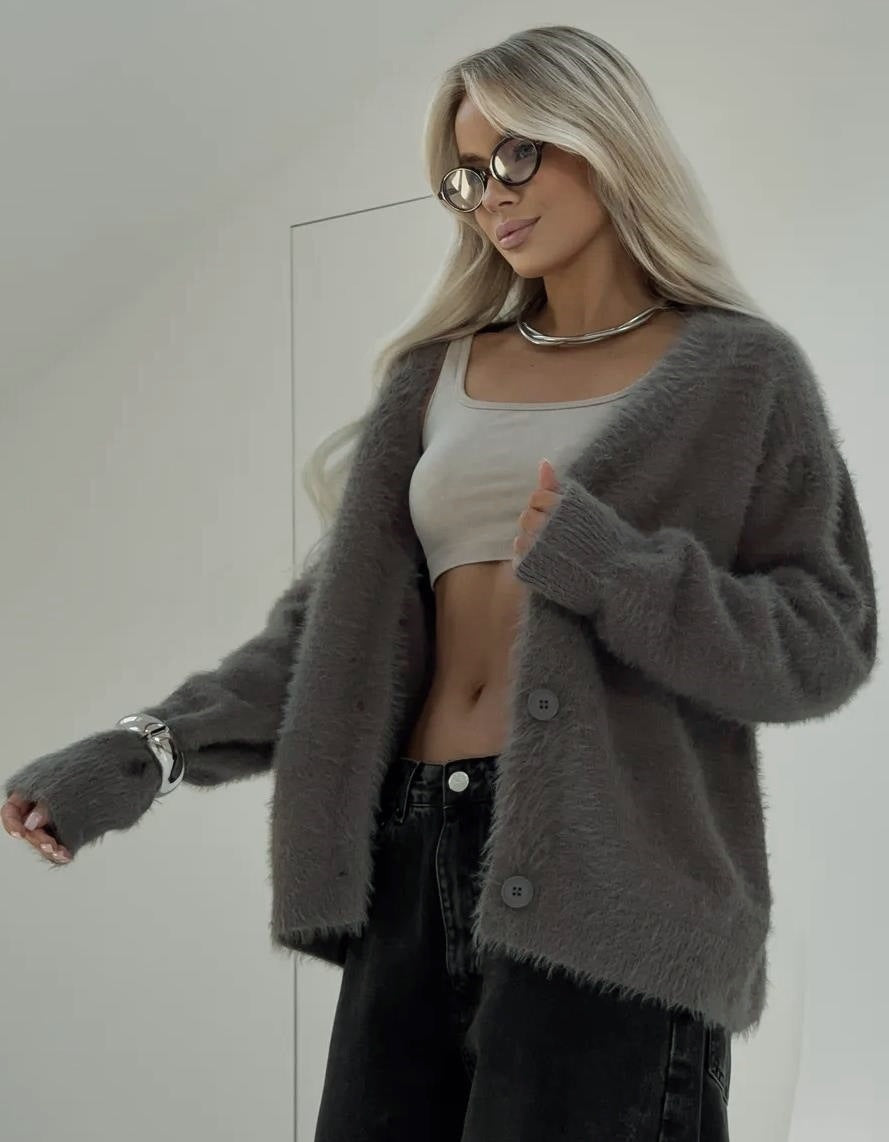 Damen Kuscheliger Strick-Cardigan mit Knopfleiste und feiner Textur Sovae