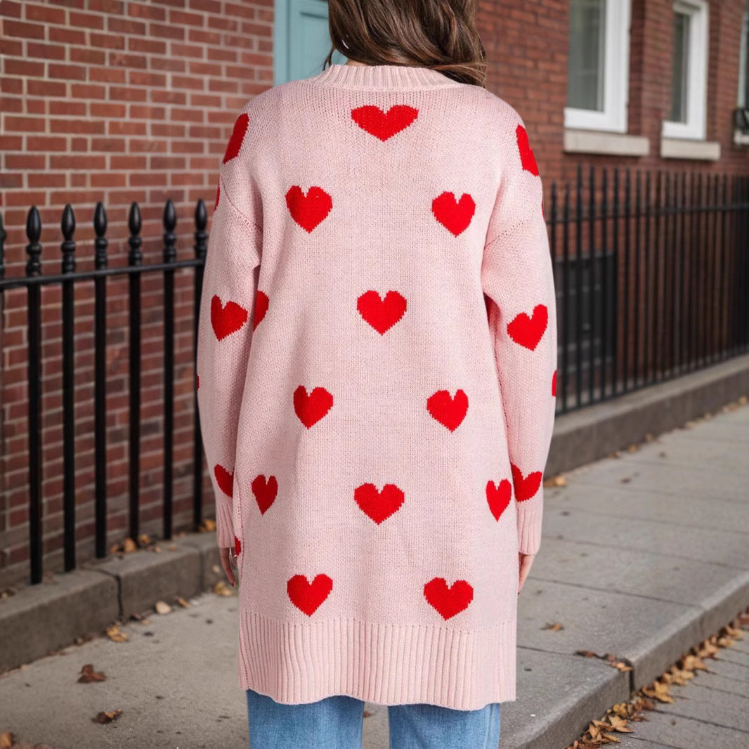 Damen Strickjacke mit Herzmuster und praktischen Taschen Sovae