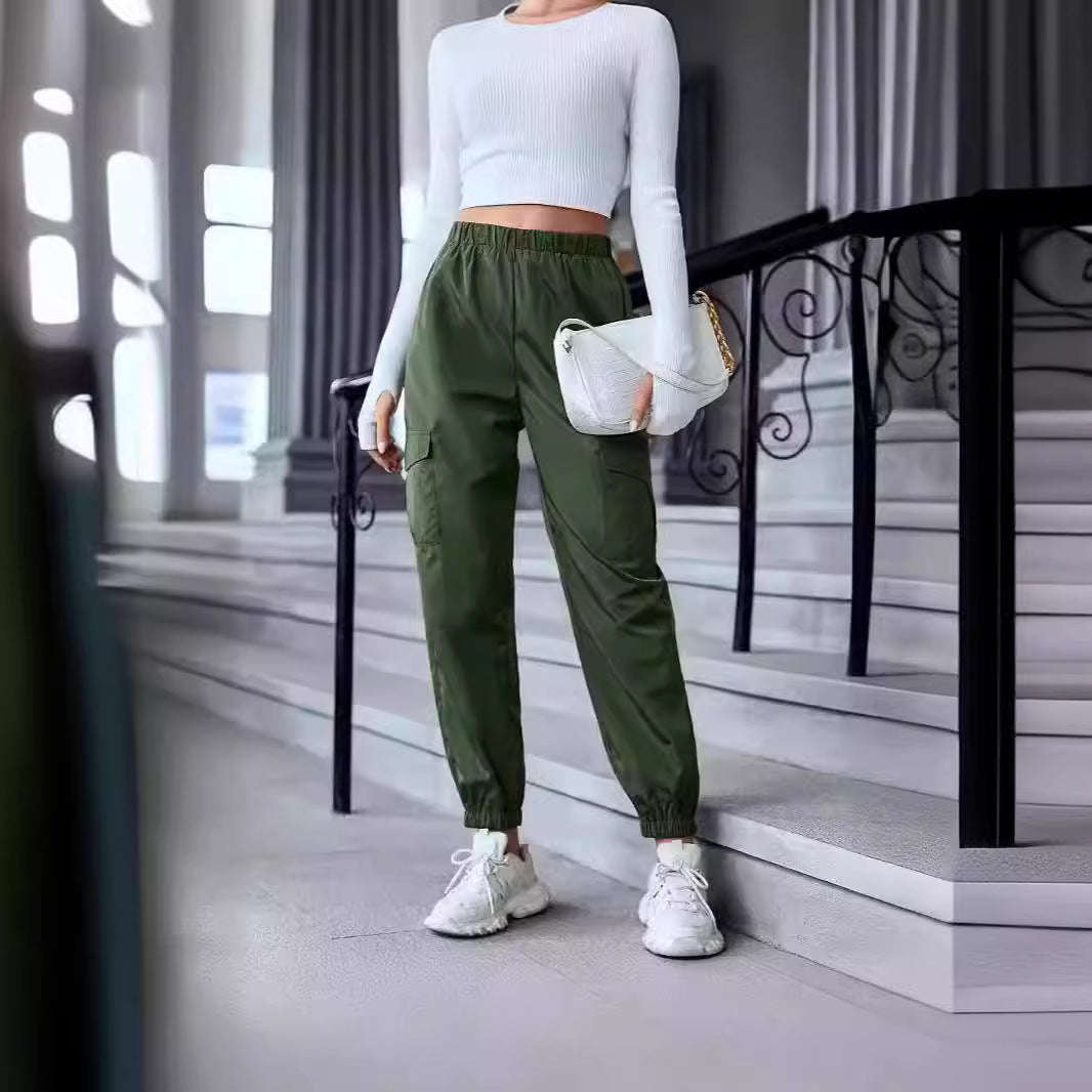 Damen Freizeit-Cargo-Hose mit elastischem Bund und praktischen Taschen Sovae