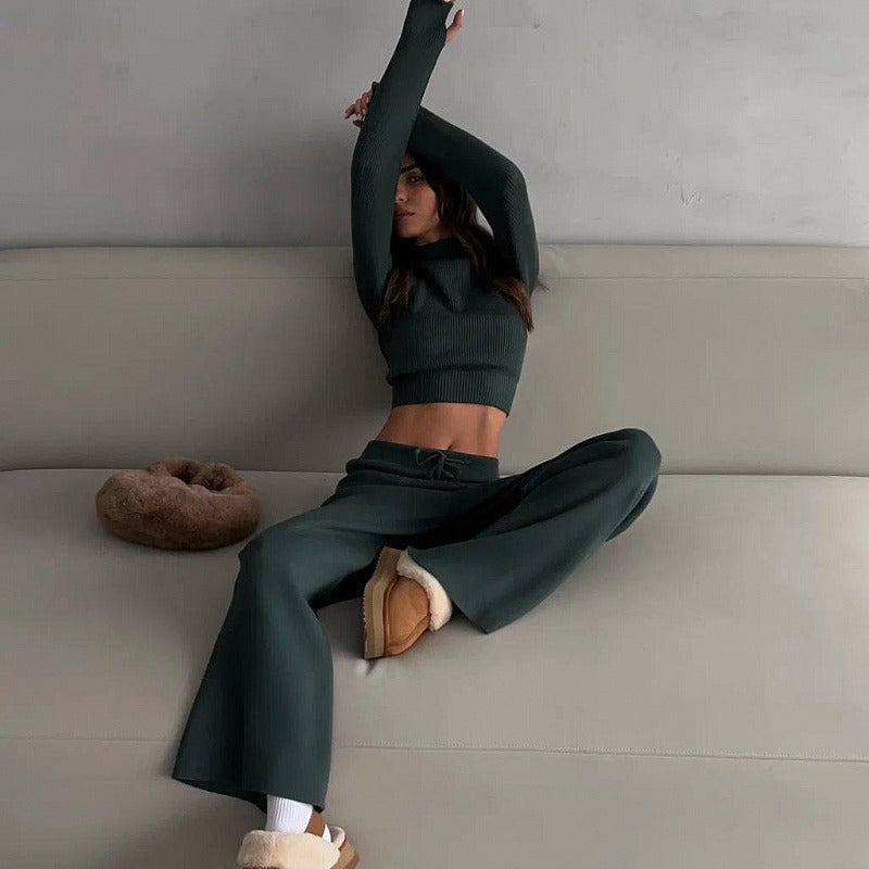 Damen lässiges Strick-Lounge-Set mit weiten Hosen Sovae
