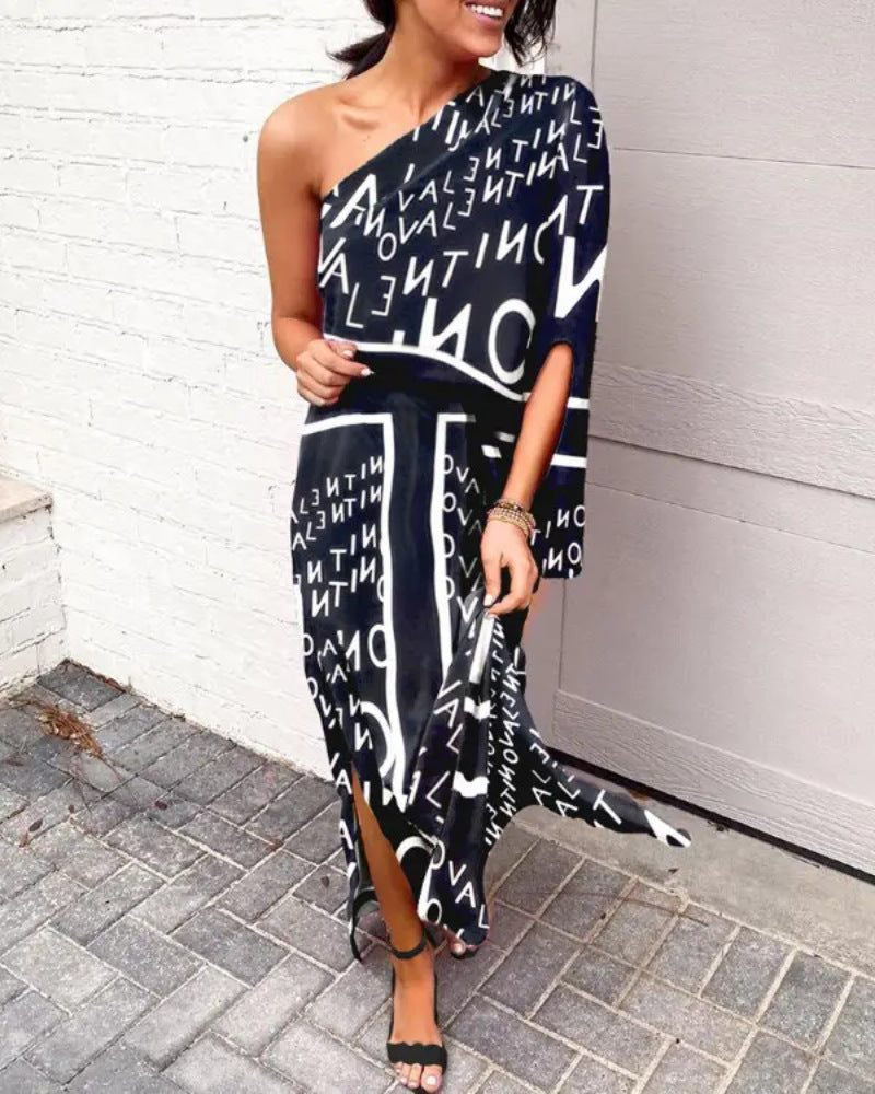 Damen asymmetrisches Maxikleid mit floralem Design Sovae