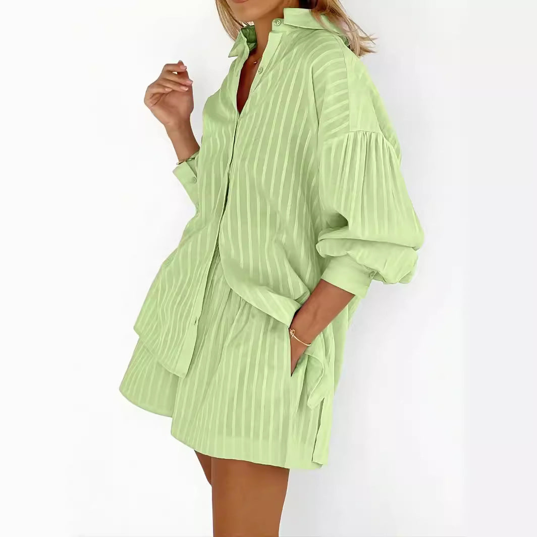 Damen gestreiftes Hemd und Shorts Set Sovae