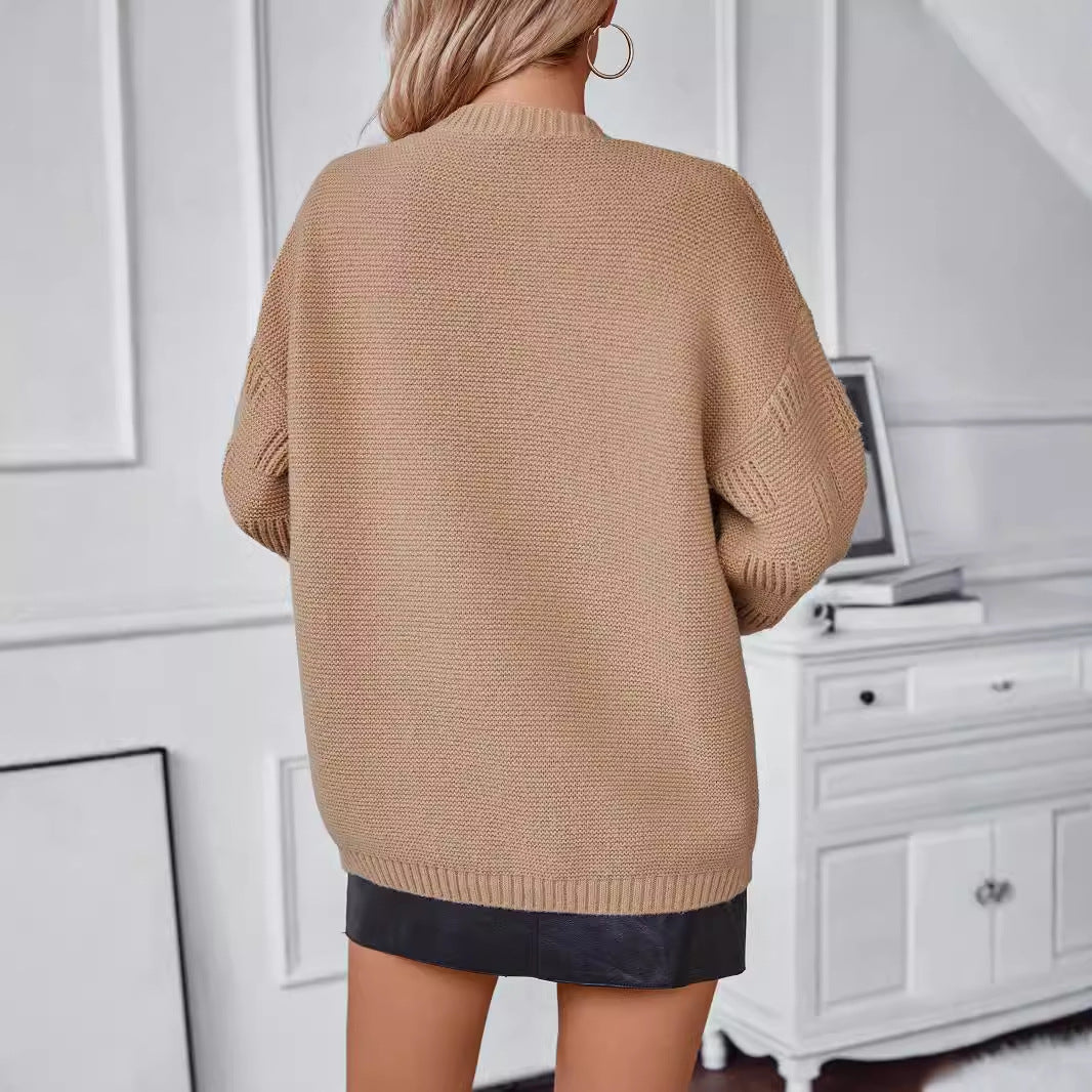 Damen weit geschnittene Strickjacke mit Taschen und strukturiertem Ärmel Sovae