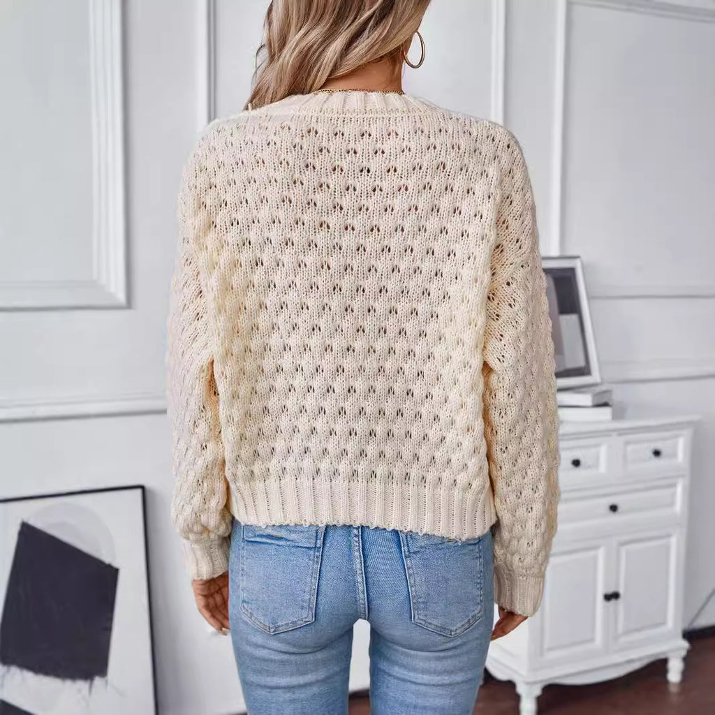 Damen gemütlicher Strickpullover mit strukturiertem Zopfmuster und lässigem Schnitt Sovae